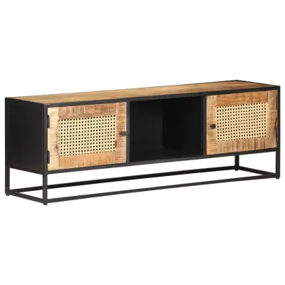vidaXL TV omarica 120x30x40 cm robusten mangov les in naravni trst