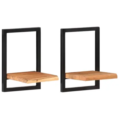 vidaXL Stenske police 2 kosa 25x25x35 cm trden akacijev les in jeklo