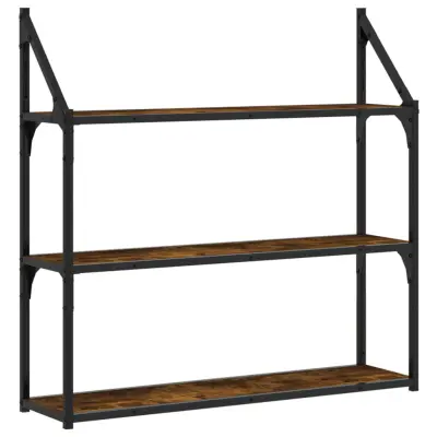 vidaXL Stenska polica 3-nadstropna dim. hrast 80x21x78,5 cm inž. les