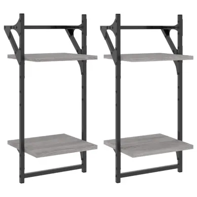 vidaXL Stenske police s prečkami 2 kosa siva sonoma 30x25x65cm