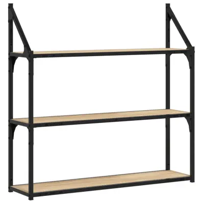 vidaXL Stenska polica 3-nadstropna sonoma hrast 80x21x78,5 cm inž. les