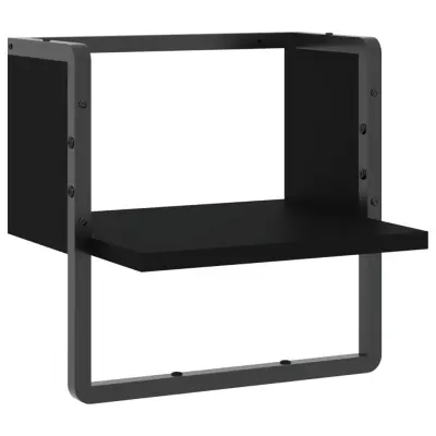 vidaXL Stenska polica s prečko črna 30x25x30 cm