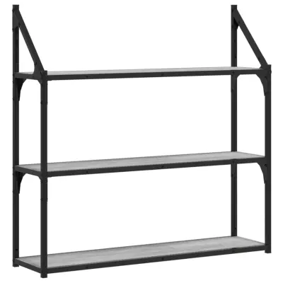 vidaXL Stenska polica 3-nadstropna siva sonoma 80x21x78,5 cm inž. les
