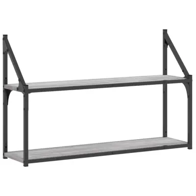vidaXL Stenska polica 2-nadstropna siva sonoma 80x21x51 cm inž. les