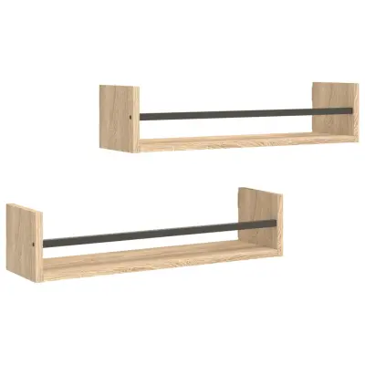 vidaXL Stenske police s prečkami 2 kosa sonoma hrast 60x16x14 cm