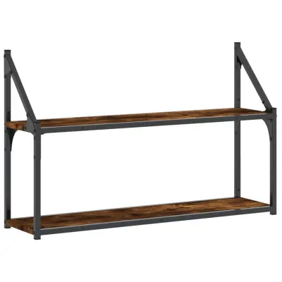 vidaXL Stenska polica 2-nadstropna dimljeni hrast 80x21x51 cm inž. les