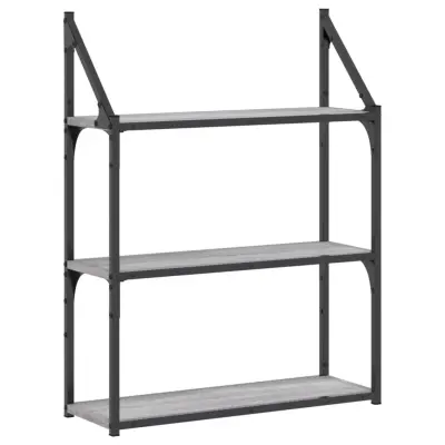 vidaXL Stenska polica 3-nadstropna siva sonoma 60x21x78,5 cm inž. les