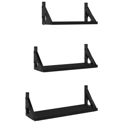 vidaXL Komplet stenskih polic 3-delni črn inženirski les