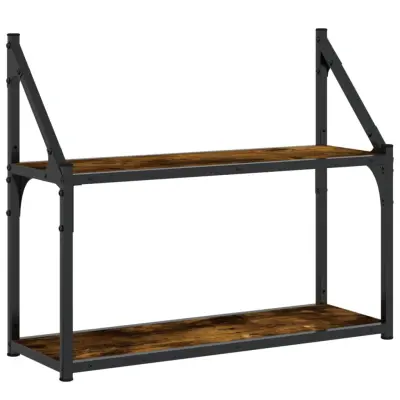 vidaXL Stenska polica 2-nadstropna dimljeni hrast 60x21x51 cm inž. les