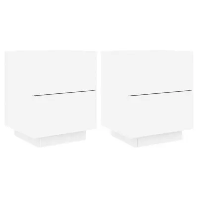 vidaXL Nočna omarica z LED lučkami 2 kosa bel inženirski les