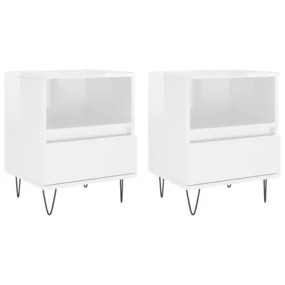 vidaXL Nočna omarica 2 kosa visok sijaj bela 40x35x50cm inženirski les