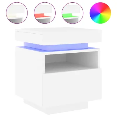 vidaXL Nočna omarica z LED lučkami bela 40x39x48,5 cm