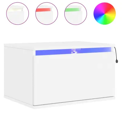 vidaXL Stenska nočna omarica z LED lučkami bela