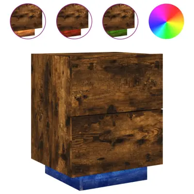 vidaXL Nočna omarica z LED lučkami dimljen hrast inženirski les