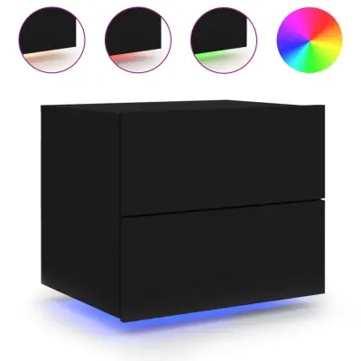 vidaXL Stenska nočna omarica z LED lučkami črna