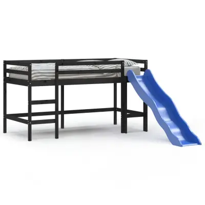 vidaXL Otroški pograd s toboganom črn 80x200 cm trdna borovina