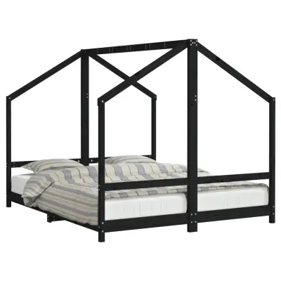 vidaXL Otroški posteljni okvir črn 2x(80x200) cm trdna borovina