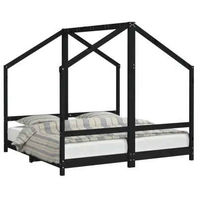 vidaXL Otroški posteljni okvir črn 2x(80x160) cm trdna borovina