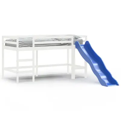 vidaXL Otroški pograd s toboganom bel 90x190 cm trdna borovina