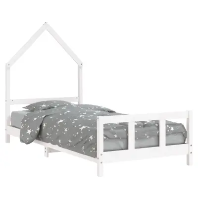 vidaXL Otroški posteljni okvir bel 90x190 cm trdna borovina