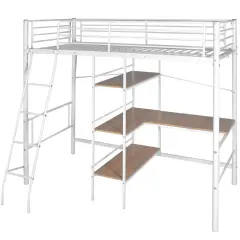 vidaXL Visok pograd z mizo bel in rjav kovinski 90x200 cm
