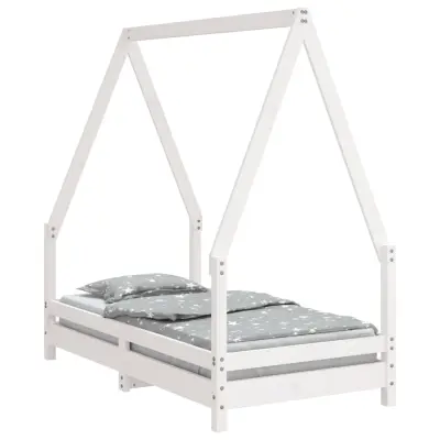 vidaXL Otroški posteljni okvir bel 70x140 cm trdna borovina
