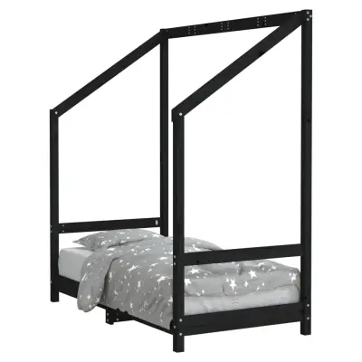 vidaXL Otroški posteljni okvir črn 70x140 cm trdna borovina