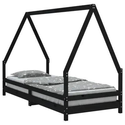 vidaXL Otroški posteljni okvir črn 80x200 cm trdna borovina