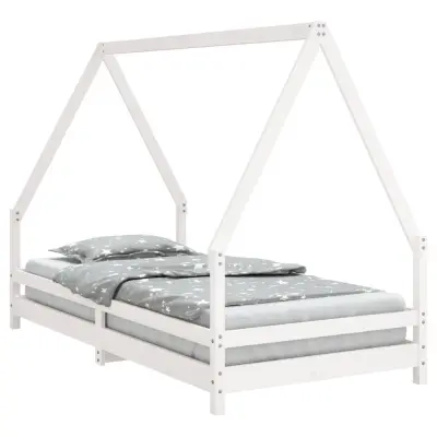 vidaXL Otroški posteljni okvir bel 90x190 cm trdna borovina