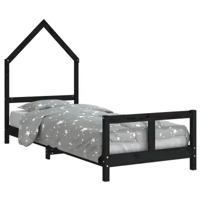 vidaXL Otroški posteljni okvir črn 80x200 cm trdna borovina