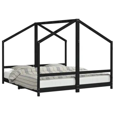 vidaXL Otroški posteljni okvir črn 2x(90x200) cm trdna borovina