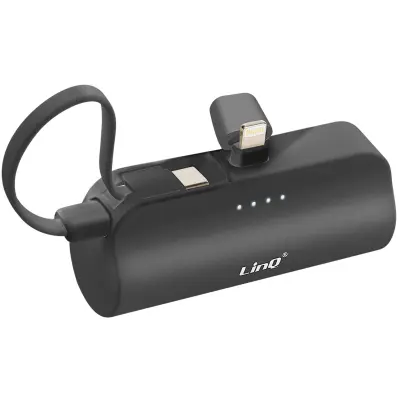 6000 mAh rezervni polnilnik, USB-C Lightning LinQ - crn