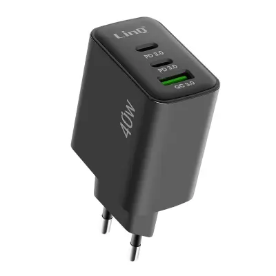 LinQ 40W omrežni polnilnik - USB QC 3.0 2x USB-C Power Delivery - crn