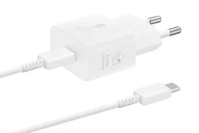SAMSUNG 25 W USB-C omrežni polnilec, bel (adapter+kabel)