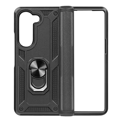 Ovitek za Samsung Galaxy Z Fold 5 Ring, magnetna opora - crna