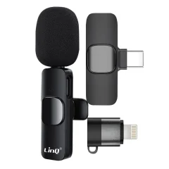 Brezžicni lavalier mikrofon z adapterjem Lightning USB C, LinQ - crn