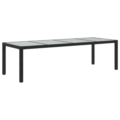 vidaXL Vrtna miza črna 250x100x75 cm kaljeno steklo in poli ratan