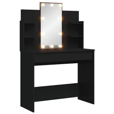 vidaXL Toaletna mizica z LED lučkami črna 96x40x142 cm