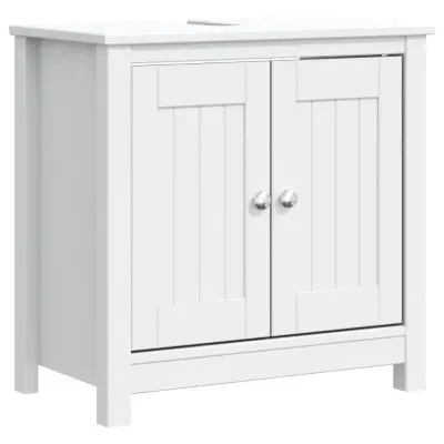 vidaXL Kopalniška omarica BERG bela 60x34x59 cm trdna borovina