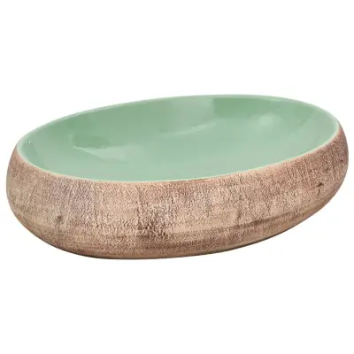 vidaXL Nadpultni umivalnik zelen in rjav ovalen 59x40x15 cm keramika