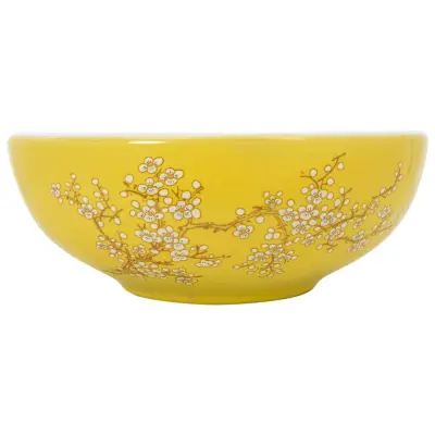 vidaXL Nadpultni umivalnik bel in rumen okrogel Φ41x14 cm keramika