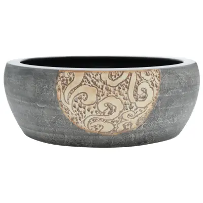 vidaXL Nadpultni umivalnik črn in rjav okrogel Φ41x14 cm keramika