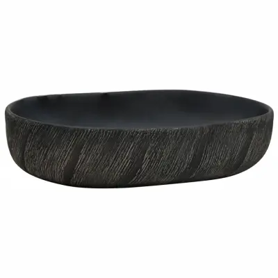 vidaXL Nadpultni umivalnik črn ovalen 59x40x14 cm keramika