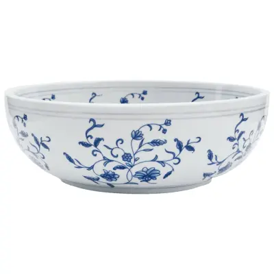 vidaXL Nadpultni umivalnik bel in moder okrogel Φ41x14 cm keramika