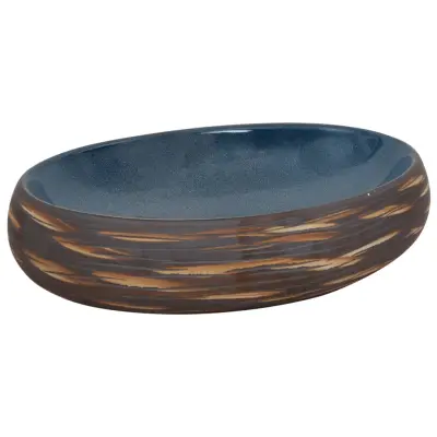 vidaXL Nadpultni umivalnik rjav in moder ovalen 59x40x15 cm keramika