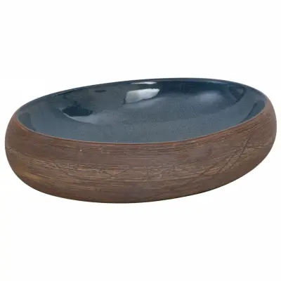 vidaXL Nadpultni umivalnik rjav in moder ovalen 59x40x15 cm keramika