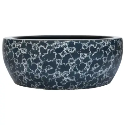 vidaXL Nadpultni umivalnik črn in moder okrogel Φ41x14 cm keramika