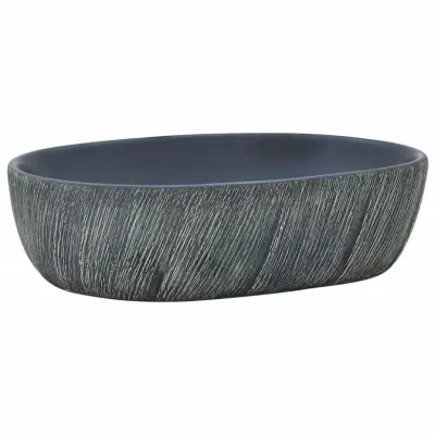 vidaXL Nadpultni umivalnik črn in siv ovalen 47x33x13 cm keramika