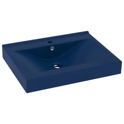 vidaXL Razkošen umivalnik z luknjo mat temno moder 60x46 cm keramičen