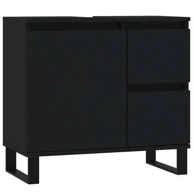 vidaXL Kopalniška omarica črna 65x33x60 cm inženirski les